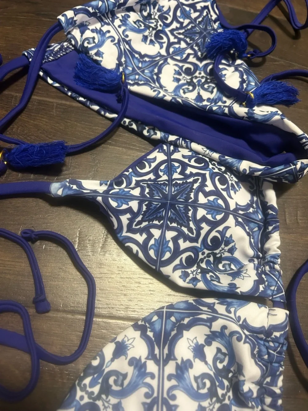 Blue Patterned Tie-Side Bikini Set - Picture 2 of 2